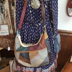 Vintage Leather Patchwork Shoulder Bag